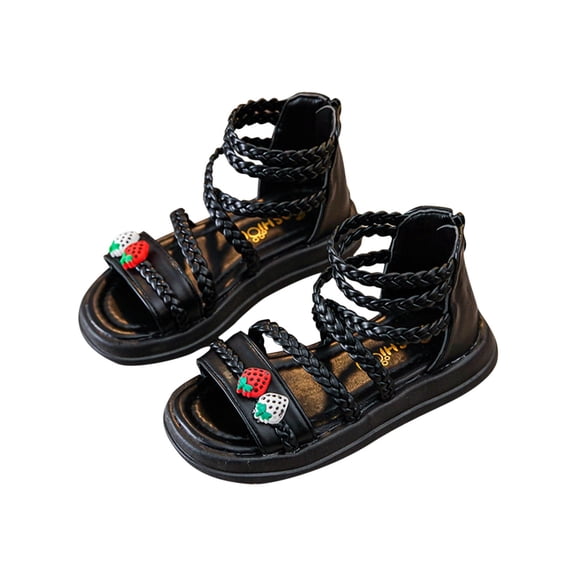 Cethrio Kids Girls Sandals, Open Toe Casual Wedding Low Heel Summer Shoes Black Size 12