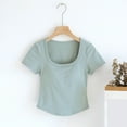 thumbnail image 4 of Afdoent T Shirts For Women Ladies' Short Sleeve T Shirt With Chest Pad With Irregular Arc Hem And Bra Bottoming Shirt With Square Collar Top. T Shirt For Women Fashion, 4 of 4