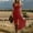 Red, variant on Qulqfy Plus Size Wedding Guest Dresses for Women Boho Short Sleeve Maxi Casual Pink Ruffle V-Neck Split Pleated Sundress S