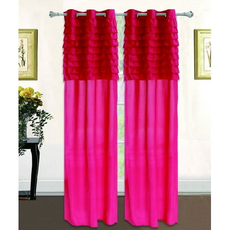 Katy Solid Ruffled Pleated Window Curtain Panel With Grommets 63" Long Drapes - Hot Pink