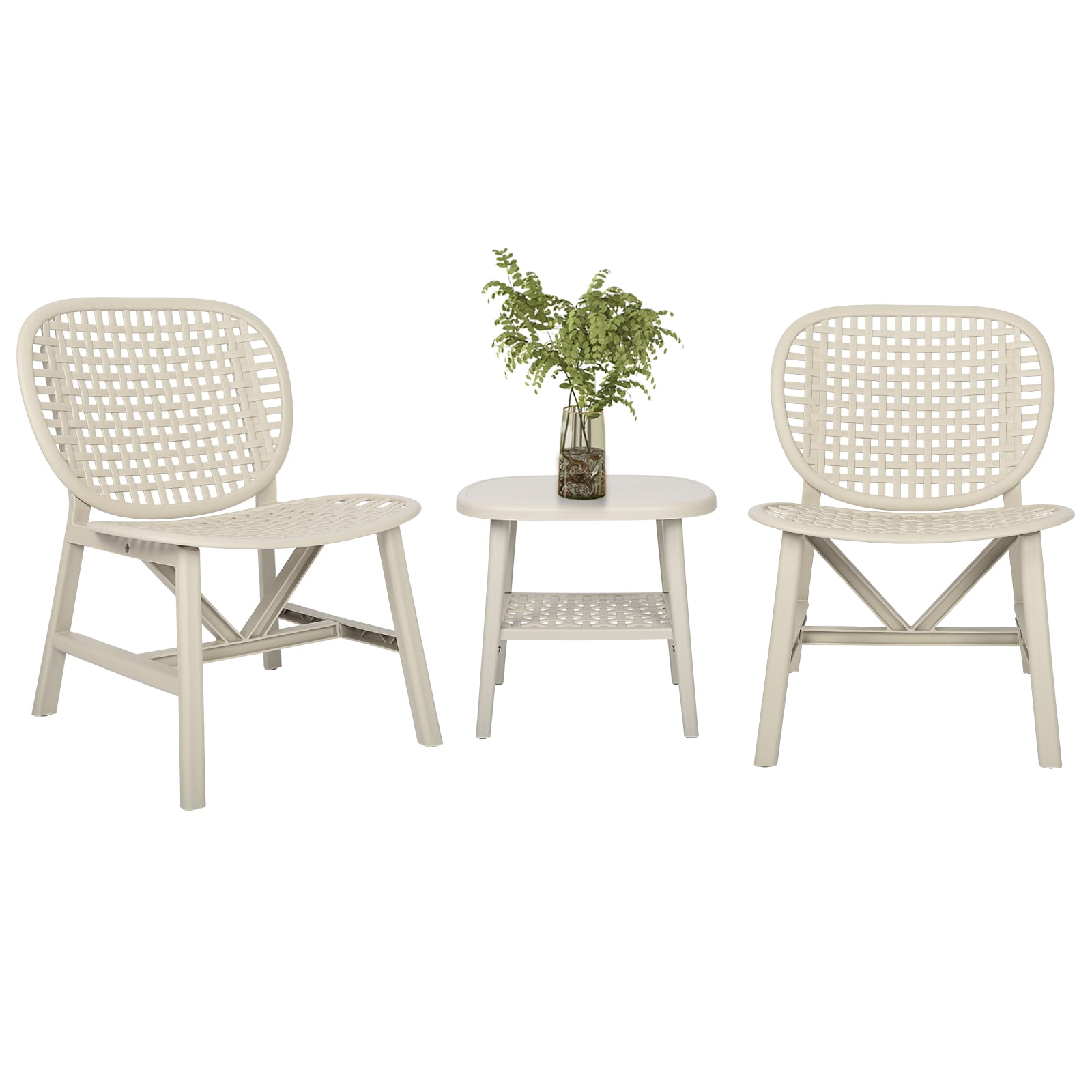 Aimee Lii 3 Pieces Hollow Design Retro Patio Table Chair Set, Outdoor All Weather Conversation Bistro Set with Open Shelf, Lounge Chairs, Widened Seat for Balcony Garden Yard, White Aimee Lii 3 Pieces Hollow Design Retro Patio Table Chair Set, Outdoor All Weather Conversation Bistro Set with Open Shelf, Lounge Chairs, Widened Seat for Balcony Garden Yard, White