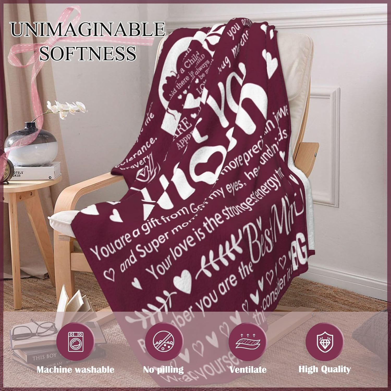 I Love You Mom Blanket for Mom, Valentines Gifts for Mom from Daughter Son, Birthday Gifts for Women Who Has Everything, Blanket Gift for Her, I Love You Mom Throw Blanket