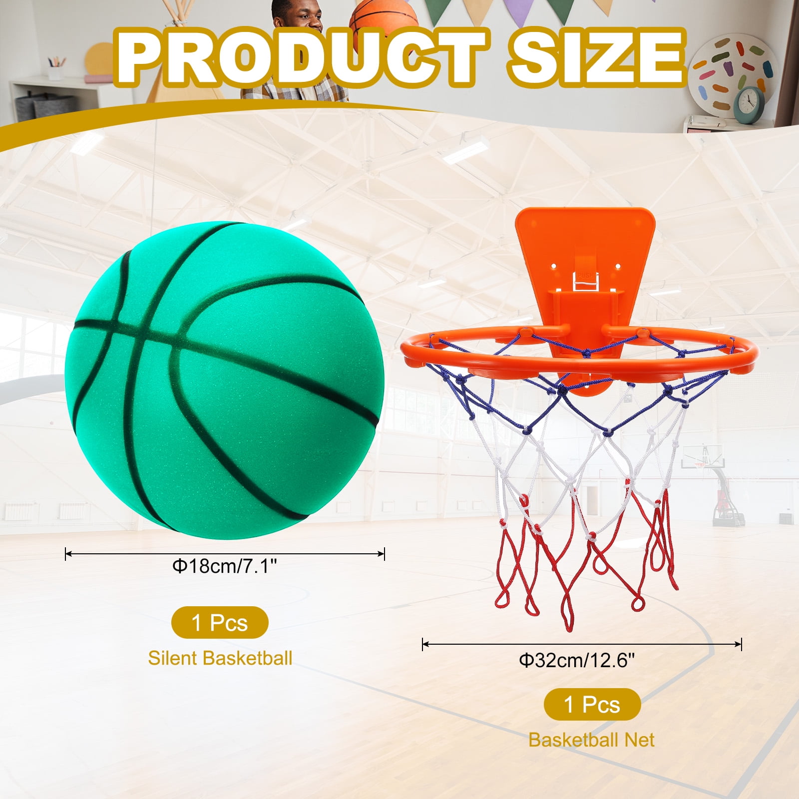 Uxcell Silent Basketball No Noise High-Density Foam Dribbling Indoor Basketball with Net for Quiet Dribbling Green NO.3