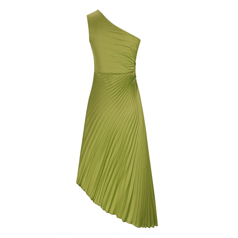 Women's Sleeveless One-Shoulder Pleated Waist Cutout Maxi Dress Solid Color Asymmetrical  Hem Evening Gown - Walmart.com
