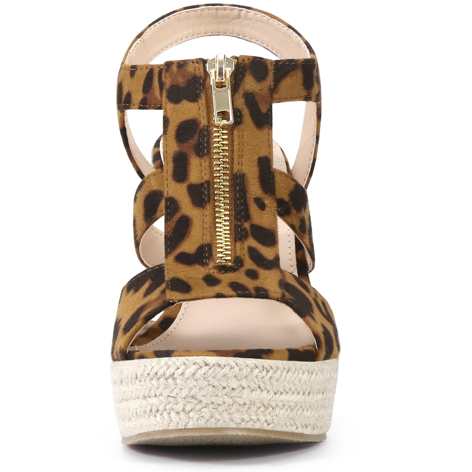 DARING DIVA Women's Wedges Zipper Sandals Platform Wedges Heels Sandals Leopard 7