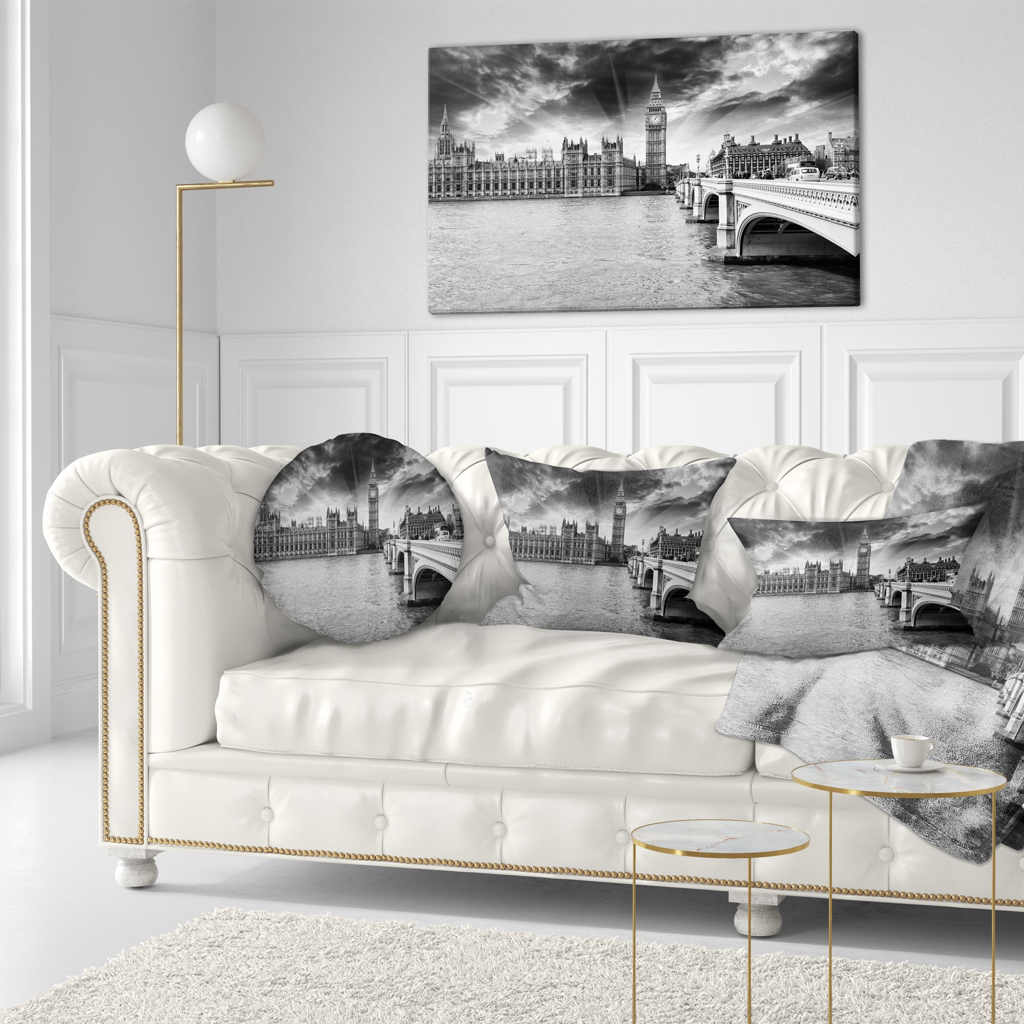 Designart Westminster Palace in Gray Shade - Photography Throw Pillow - 12x20