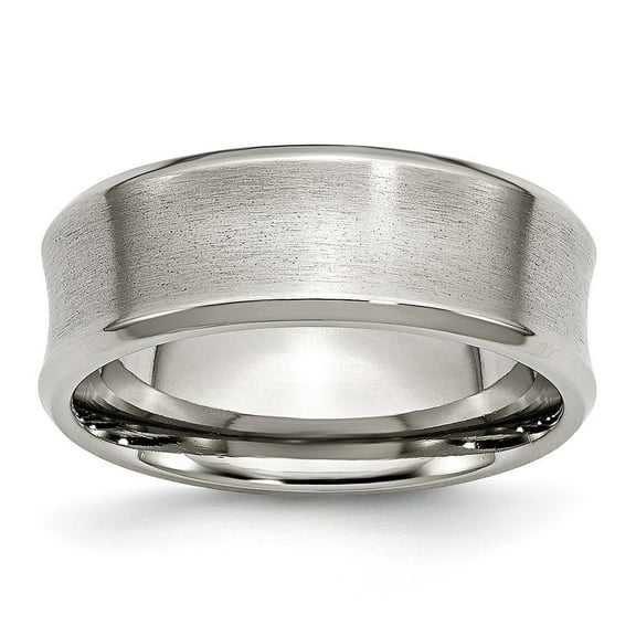 Stainless Steel Beveled Edge Concave 8mm Brushed Band Ring - Size 12