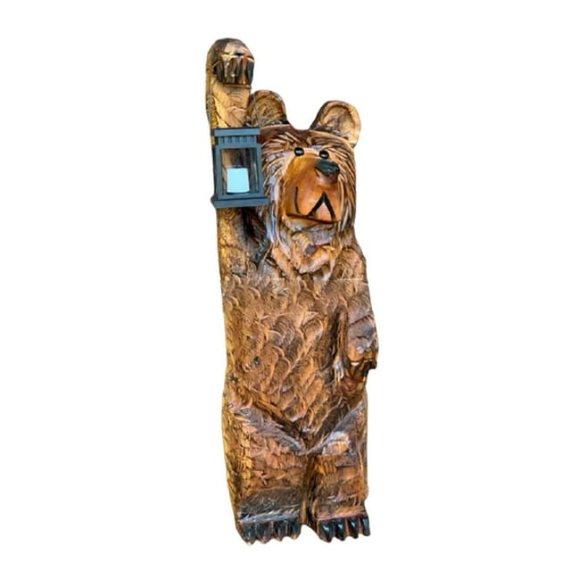Cedar carved Bear with solar lantern