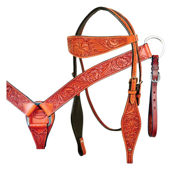 HILASON Western Horse Headstall Breast Collar Set Tack Genuine American Leather Floral Mahogany