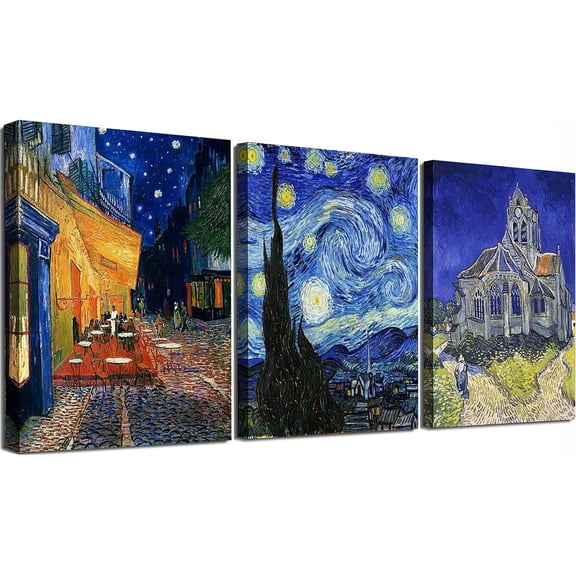 3 Panel Sunflower and Irises by Vincent Van Gogh Oil Paintings Reproduction Modern Floral Giclee Canvas Prints Artwork Flowers Pictures Canvas Wall Art for Bedroom Wall Decor - 16"x24"x3 Piece