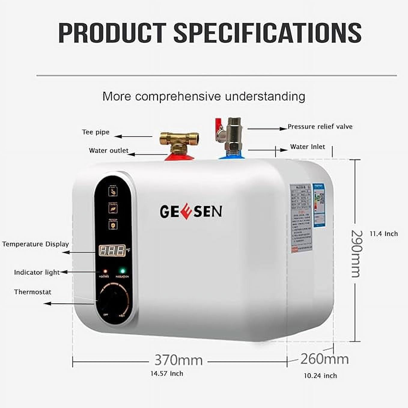 Electric Hot Water Heater 120/240V Small Compact Tank Storage,Rv Tr 3.0Gallon Trailer 1.5KW Kitchen Instant Under Sink Counter Cupboard, RV 1 PCs 16” Long 1/2”FIP Stainless Steel Water Hose 11L