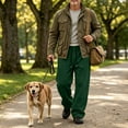 thumbnail image 2 of Domuza Mens Baggy Wide Leg Sweatpants Oversized Track Pants Elastic Waist Drawstring Y2K Casual Trousers with Pockets Dark Green L, 2 of 7