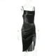 thumbnail image 4 of Vestido ajustado Nikou con abertura alta y tirantes finos color negro talla L, 4 of 15