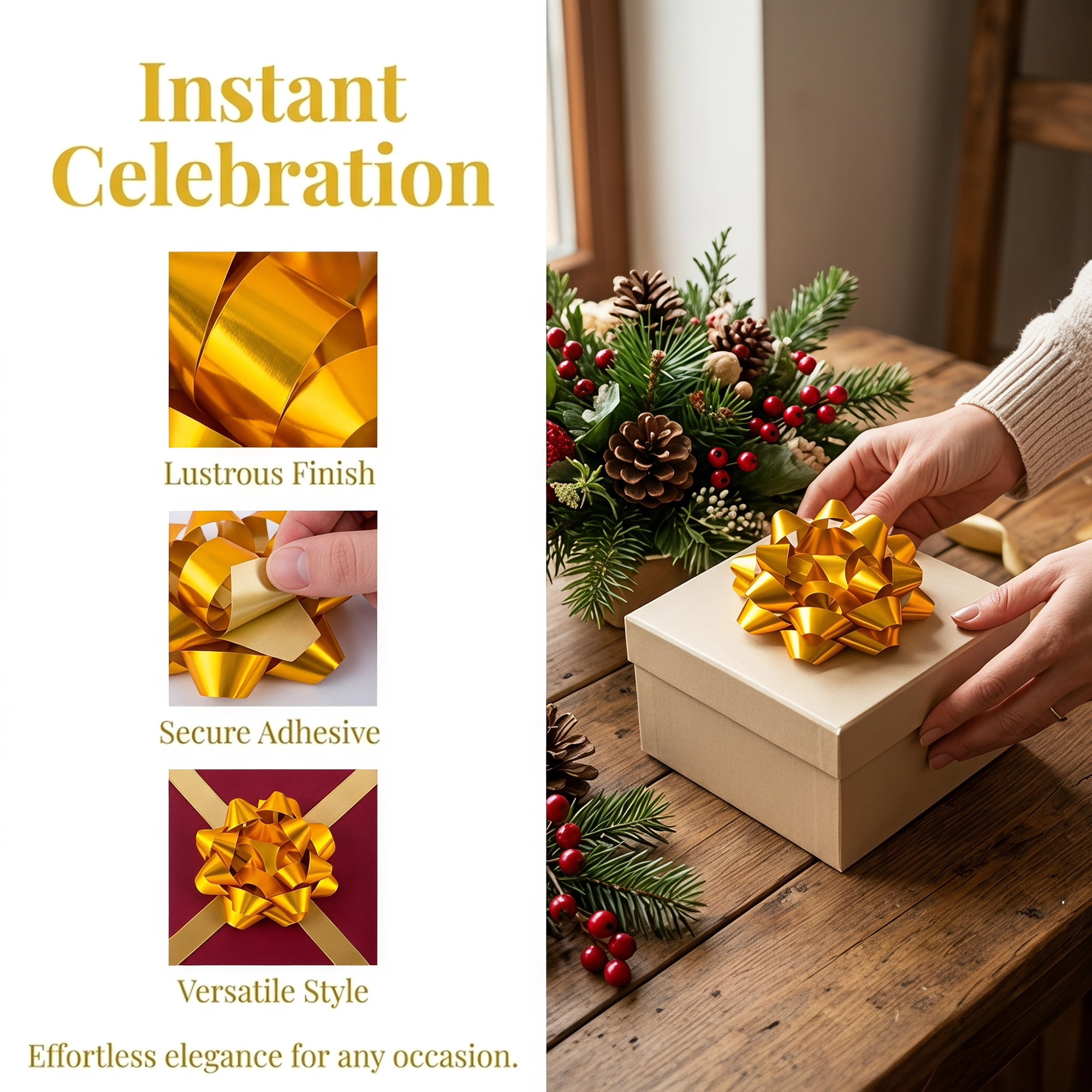 Unique Bargains Elegant Pre-Made Star Gift Bows for Gift Wrapping and Decoration Gold