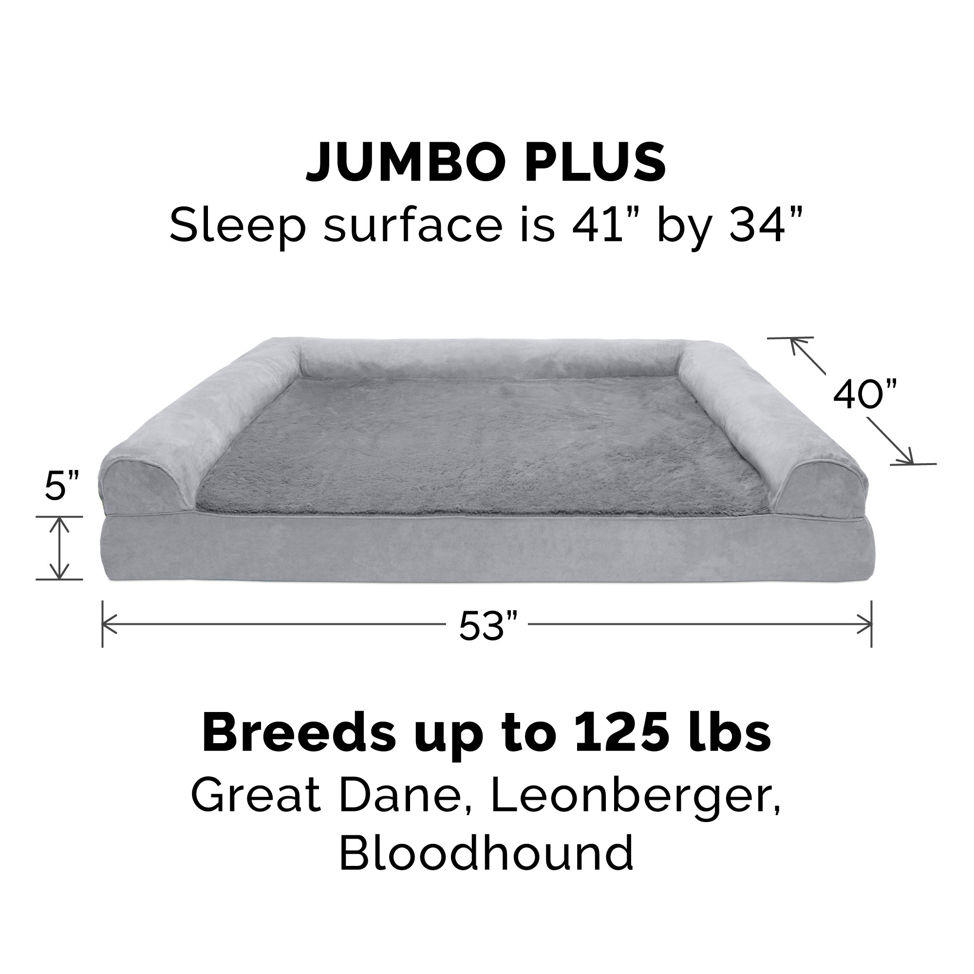 FurHaven Plush & Suede Orthopedic Sofa Pet Bed, Gray, Jumbo Plus, 1 Count