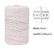 Natural Macrame Cord 4mm x 109Yards, Beige Macrame Rope, Cotton Cord for Wall Hanging, Plant Hangers, Christmas Crafts, Knitting