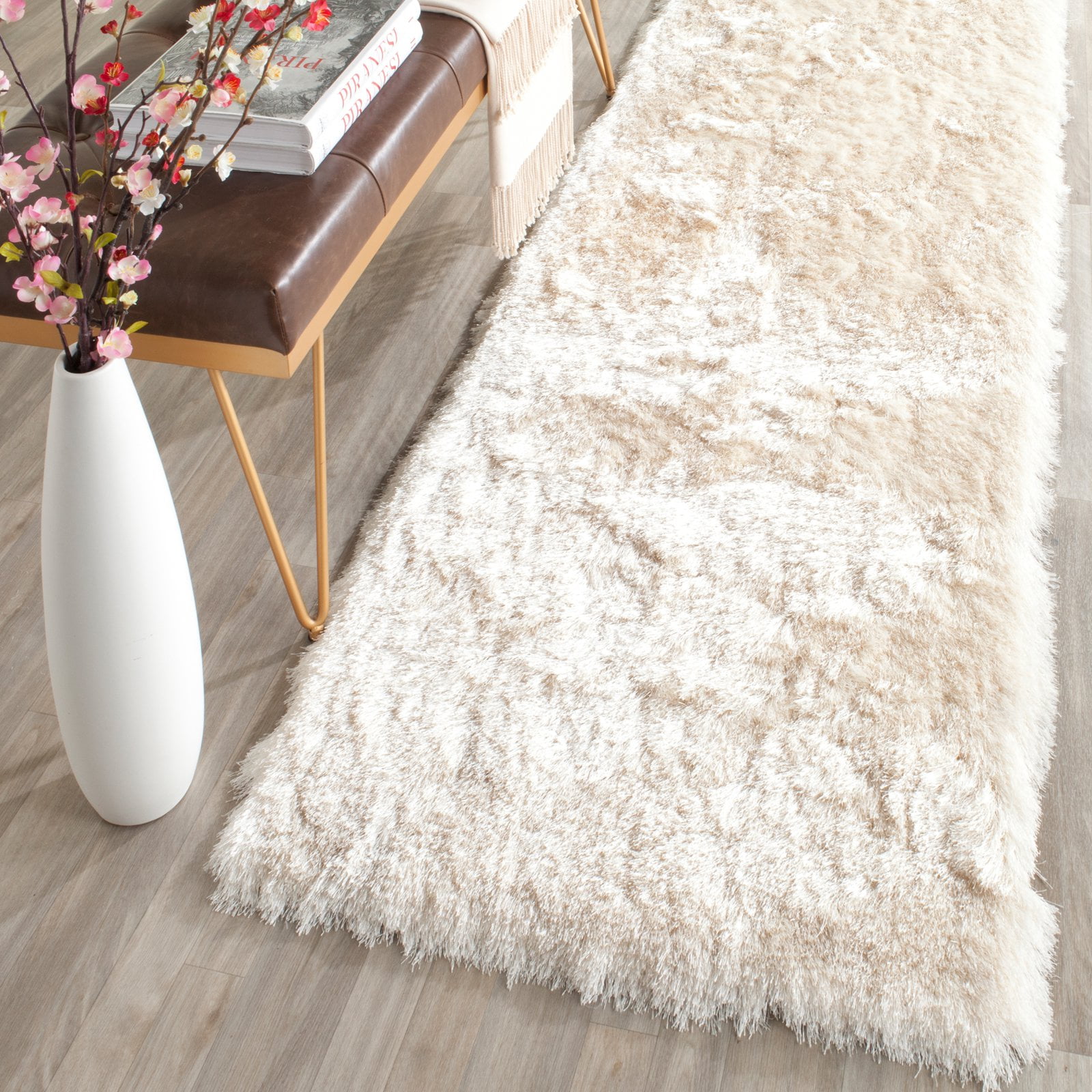 SAFAVIEH Paris Darwin Plush Polyester Shag Area Rug, Ivory, 5' x 5' Square