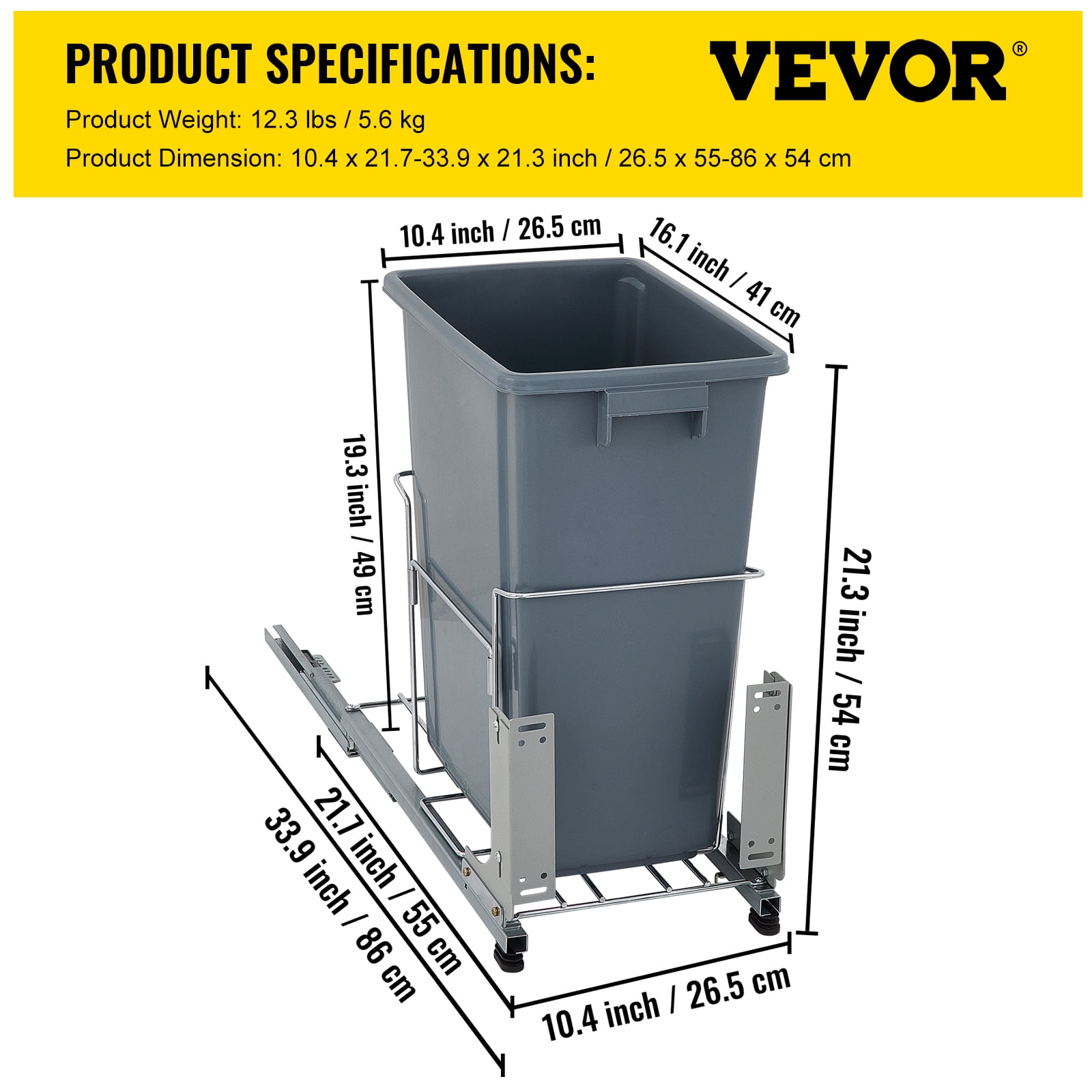 VEVOR Pull-Out Trash Can, 37Qt Double Bins, Under Mount Kitchen Waste  Container with Soft-Close Slides, 44 lbs Load Capacity & Door-Mounted  Brackets