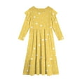 thumbnail image 4 of Abcomgle Girls Long Dresses Size 14-16 Casual A-Line Ruffle Long Sleeve Maxi Dress Polka Dot Crew Neck Sundresses Flowy Tiered Dresses with Pockets,Yellow, 4 of 5