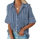 thumbnail image 2 of Sonducket Camisa de mujer Media manga Raya Raya Blusa Bolsillos Botón Blusa Bolsillos Botón Cuello en V Top Prendas para la parte del cuerpo azul marino L Sonducket AP003125-23, 2 of 6