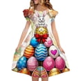 thumbnail image 2 of Vestido de verano para niños de 5 a 14 años, manga corta, cuello redondo, estampado de doble capa, plisado y con mangas cortas., 2 of 7