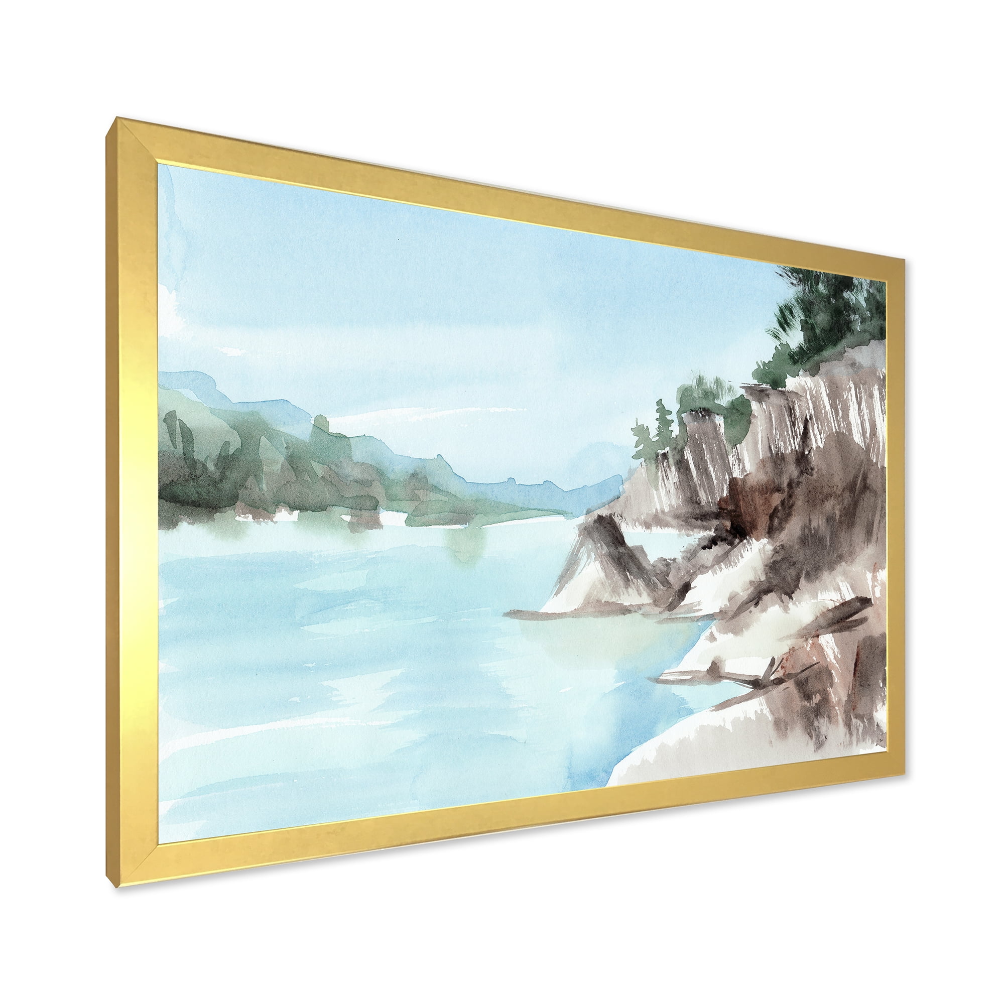 Designart 'Rocks With The Blue Lake' Lake House Framed Art Print