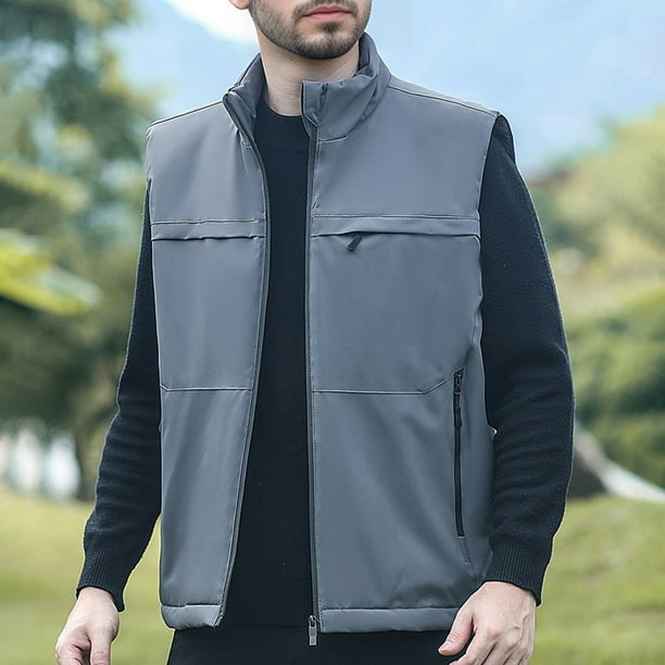 Ceisia Men's solid color warm hooded zipper cardigan sleeveless outerwear Gift
