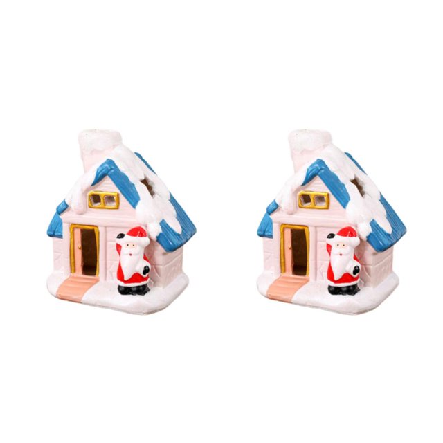 maskred Resin Christmas Scene Snow House LED Desktop Set Decoration Village House Santa 2Set