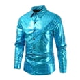 thumbnail image 2 of XDZJLR Mens Dress Shirt Sparkly Bright Button Up Shirt Clothing Lapel Bright T Shirt For Disco Party Nightclub Prom L, 2 of 9