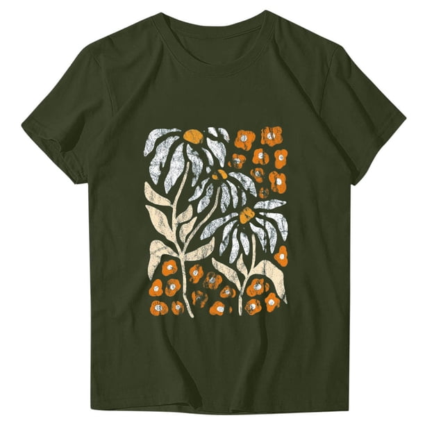 Camiseta de Manga Corta de Cuello Redondo Impresa para Mujeres, Primavera Y Verano Casual