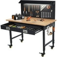 thumbnail image 1 of Bingirl 48"x24" Adjustable Workbench - 2000 lbs Capacity Rubber Wood Shop Table with Drawer and Metal Frame, 1 of 6