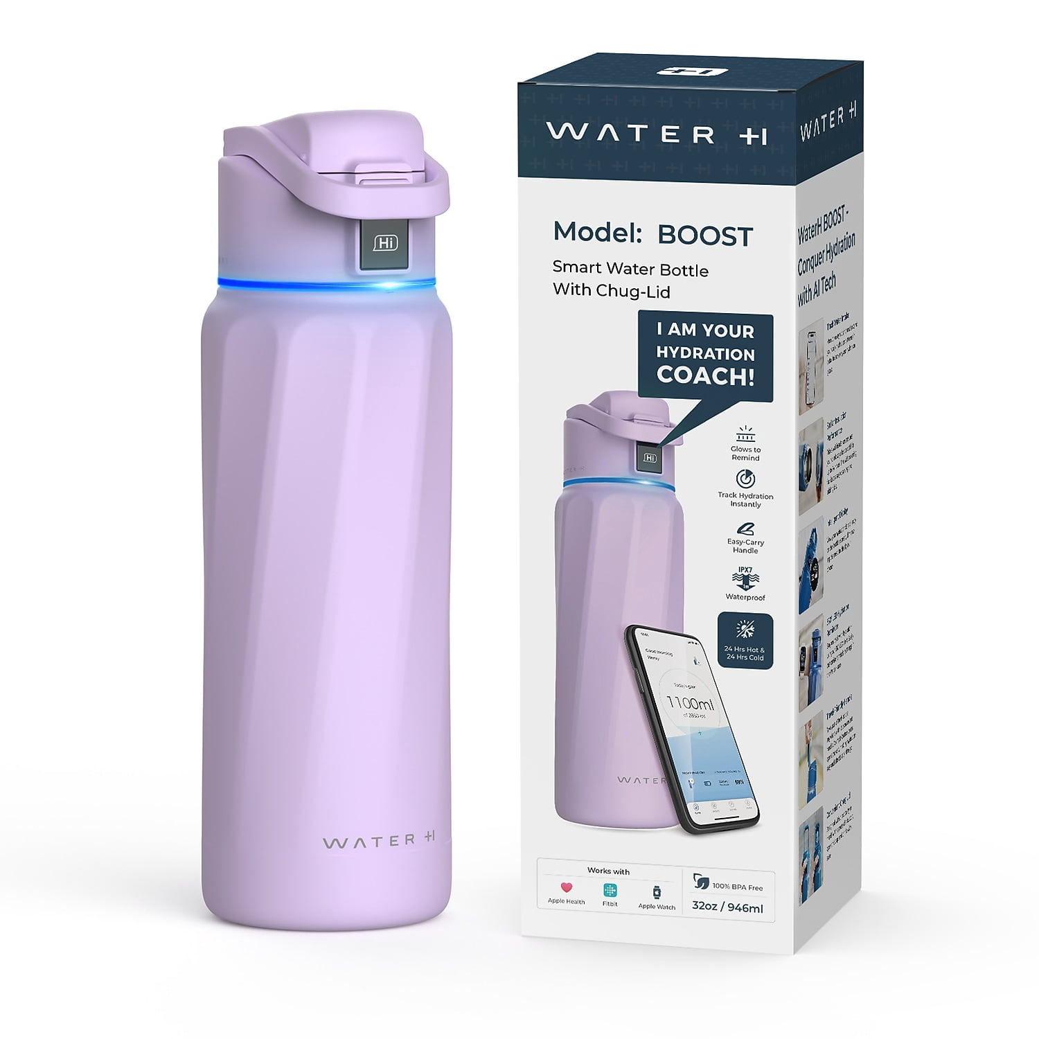 WaterH BOOST Stainless Steel Triple Wall Insulated Smart Water Bottle 32 oz. Purple (B003PR)