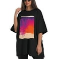 thumbnail image 4 of Plus Size Shirt for Women Black Tops for Women Oversized Short Sleeves Shirt for Women Modern Abstraction T Shirt Crewneck Shirt for Women L, 4 of 5