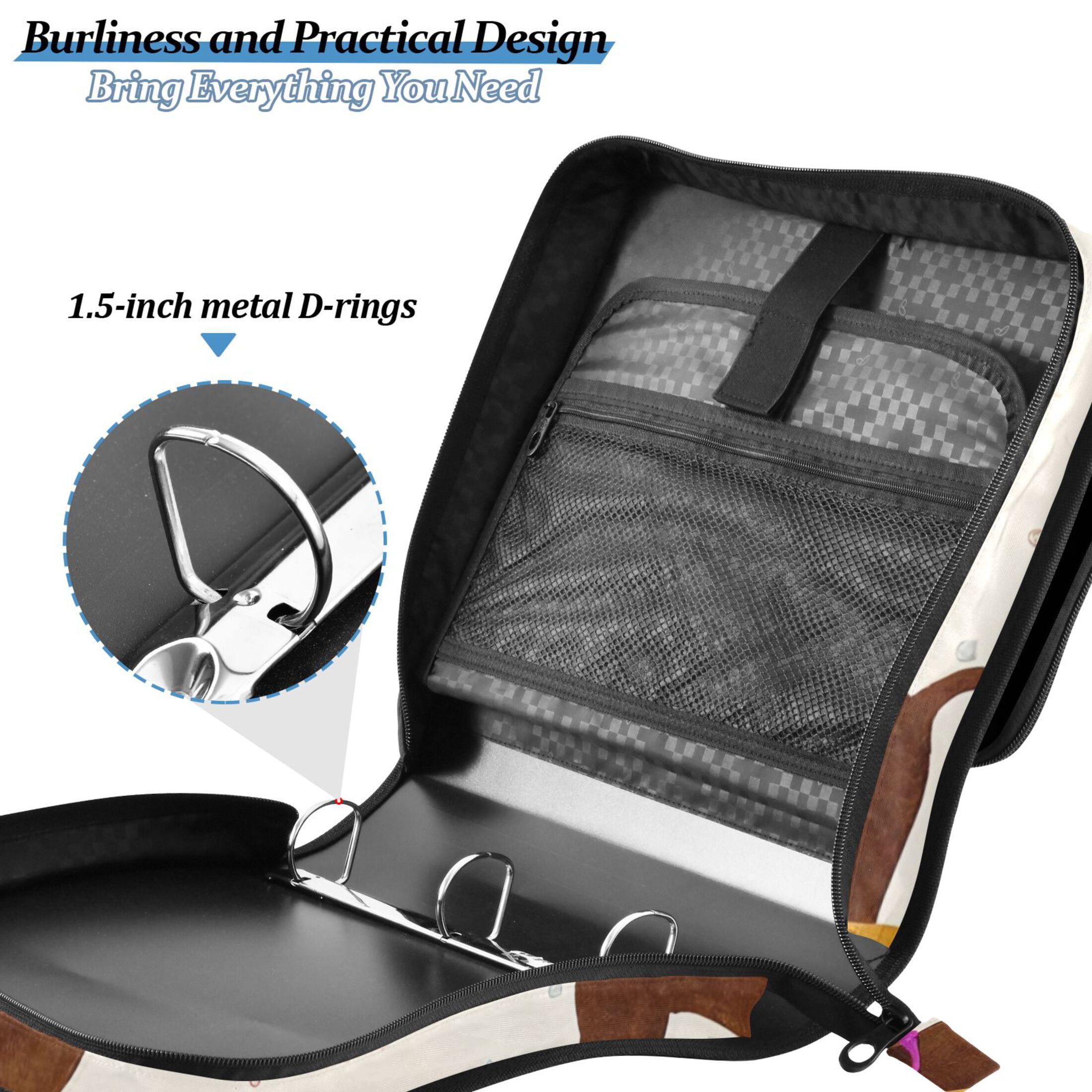 3 Ring Zipper Binder with Shoulder Strap Waterproof Trapper Keeper 2 Inch D-Ring 500 Sheets Capacity Dachshund with Ice Cream