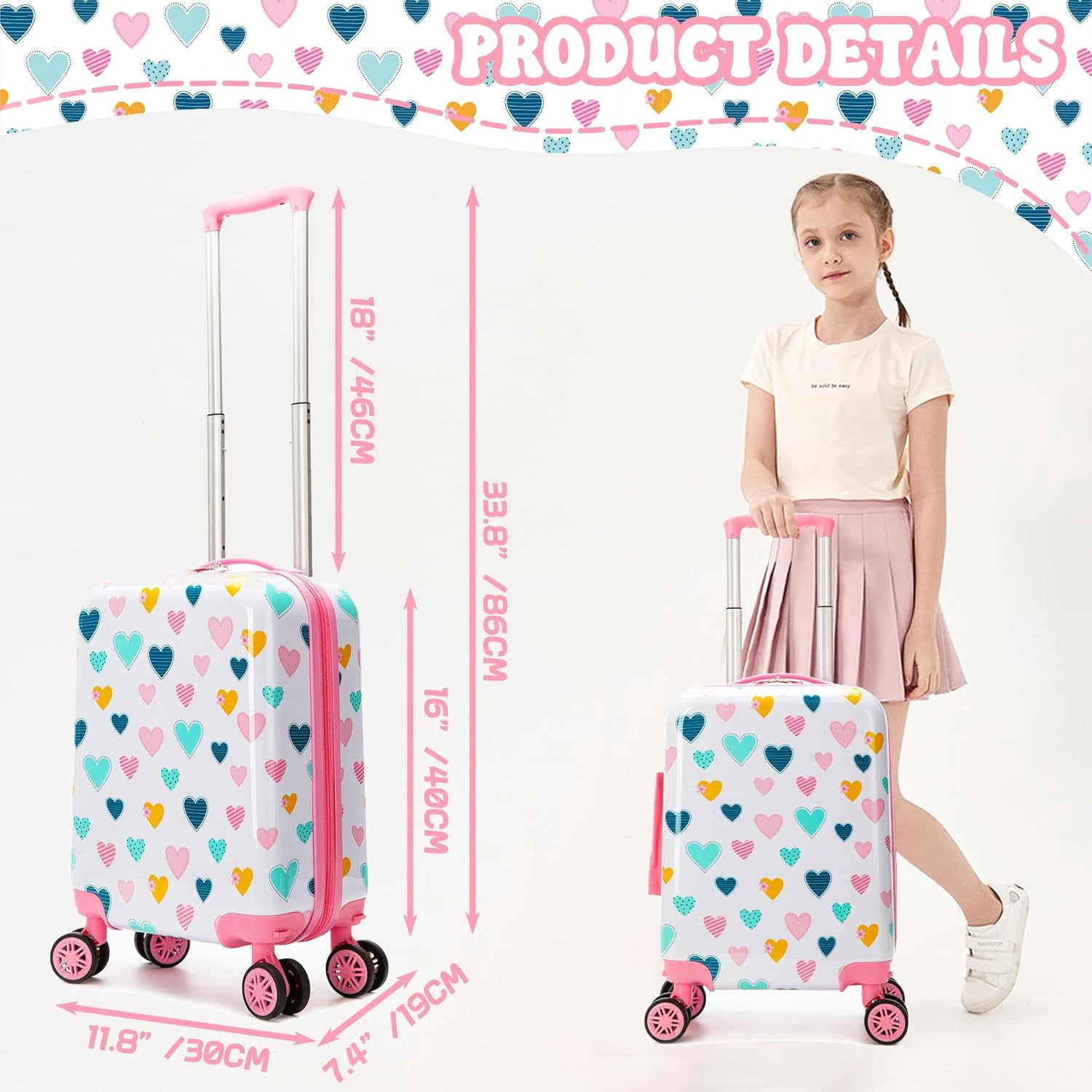 Kids Luggage Sets Carry on Suitcases for Girls Women with Wheels Hardshell Suitcase with Duffle Bag for Travel Neck Pillow Airplane