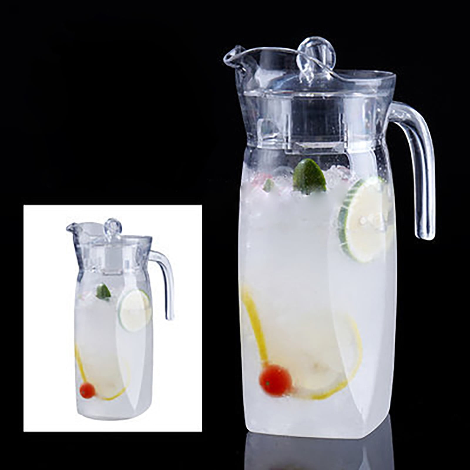 Acrylic Water Pitcher with Lid, Spout Handle Clear Plastic Pitcher Heat Resistant Carafe Unbreakable Beverage Container Fridge Jug for Juice Ice Tea Sangria Lemonade(1.3L,Diamond)