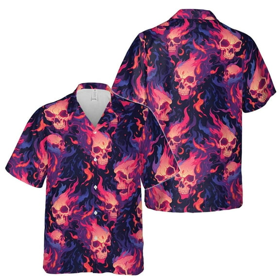 Gostly Fire Head Skull Pattern Hawaiian Shirt S-5XL