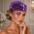 thumbnail image 2 of NinXxx Elegant Rhinestone Tassel Beret Hat for Soft Knit Casual Cap Purple, 2 of 4