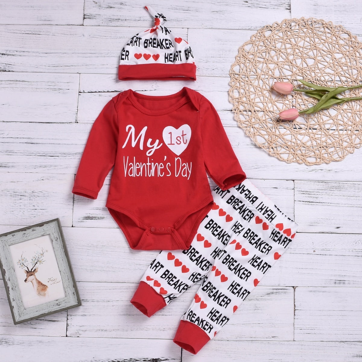 3pcs Newborn Baby Boy Girl Valentine's Day Tops Romper+Pants Outfits ...