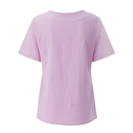 

Cathalem Lacy Shirts for Women Women s Printed Round Neck Raglan Sleeve Hem Slit Loose Short Sleeve Button plus Size Scrub Tops Shirt Hot Pink XX-Large