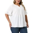 thumbnail image 2 of DARING DIVA Women's Plus V Neck Ruffle Short Sleeve Casual Chiffon Blouse 1X White, 2 of 6