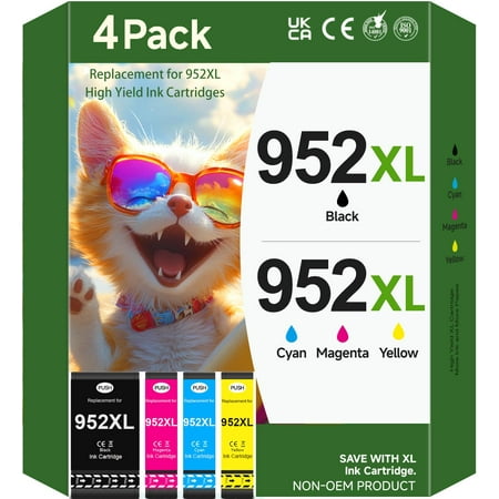 952XL 952 Ink Cartridges for HP 952 Ink Cartridges for HP 952XL Ink for HP Officejet Pro 8720 7740 8710 8210 8740 7720 8715 (4-Pack, 1 Black, 1 Cyan, 1 Magenta, 1 Yellow)