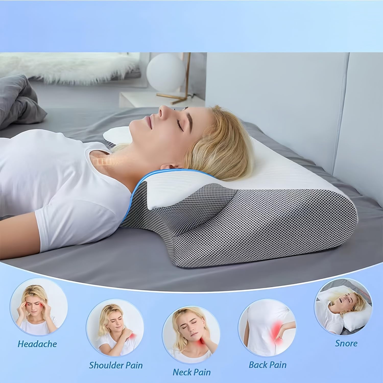 Airway Pro Sleep Apnea Pillow, Airway Pro Cervical Pillow, Neck-Elevation Designtm, Pillows for Neck Pain Relief, Neck Support Pillows for Sleeping, For Back, Side, Or Stomach Sleeping (Black)