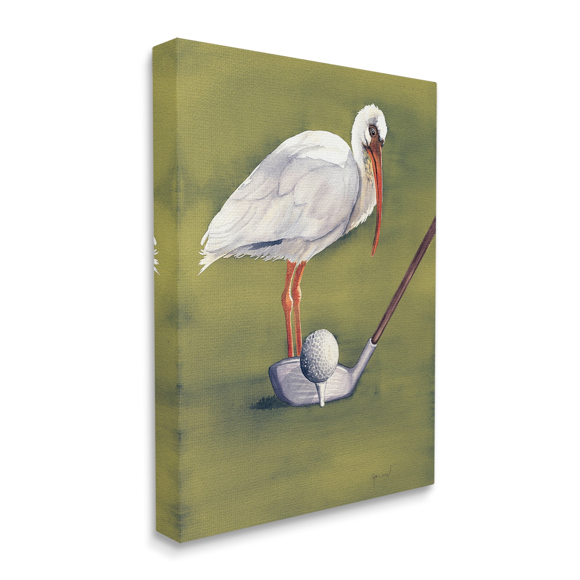 Stupell Industries Bird with Golf Club Animals & Insects Painting Gallery Wrapped Canvas Art Print Wall Art, 16 x 20