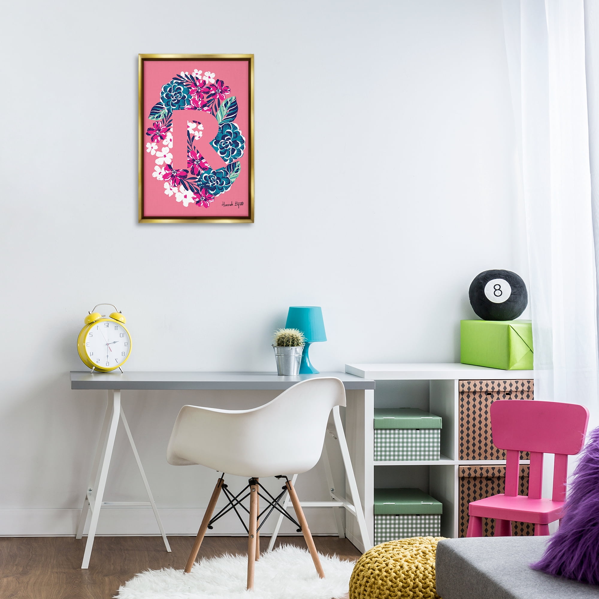 Stupell Industries Floral Bloom Letter R Botanical & Floral Painting Gold Floater Framed Art Print Wall Art, 17 x 25
