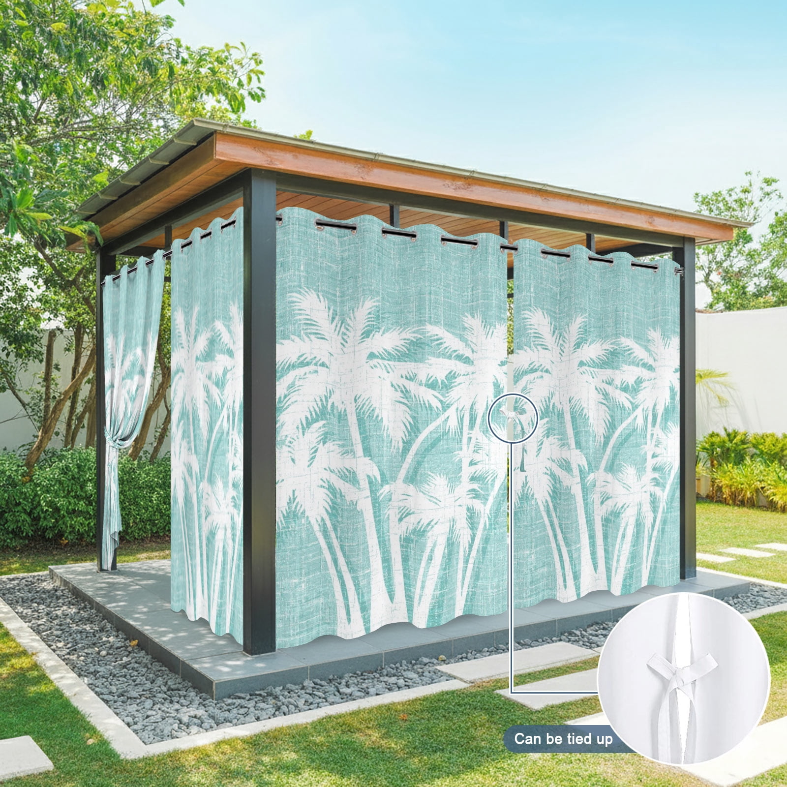Palm Tree Outdoor Curtains for Patio, Tropical Plant Coastal Summer Mint Green Sunshade Privacy Drapes Grommet Waterproof Outside Curtains for Porch/Cabana/Balcony 54"x 108", 1 Panel