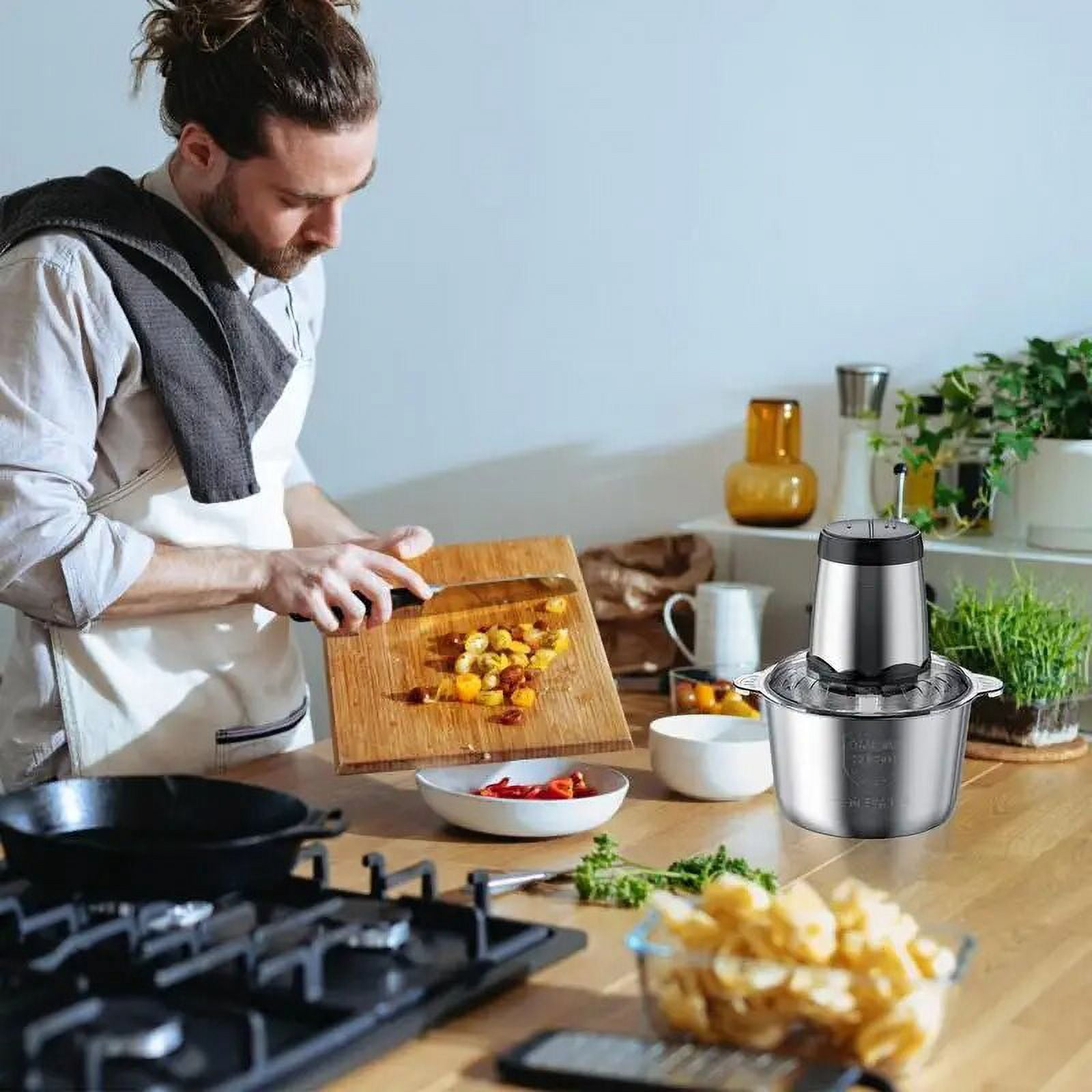 Food Chopper, 5 Cup Food Processor Mini Electric, 2L 300W Meat Grinder with 4 Bi-Level Blades, Stainless Steel Mincer for Kitchen, Vegetable, Onion, Garlic, Salad, Baby Food, Fruit, Nuts