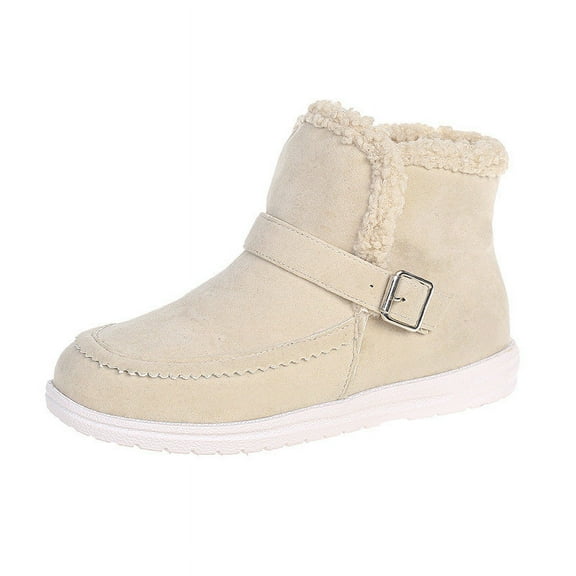 Tao Tao Winter Snow Boots for Women Fleece Lined Ankle Boots Warm Outdoor Anti-slip Booties with Buckle Closure Comfortable Walking Shoes Beige 37