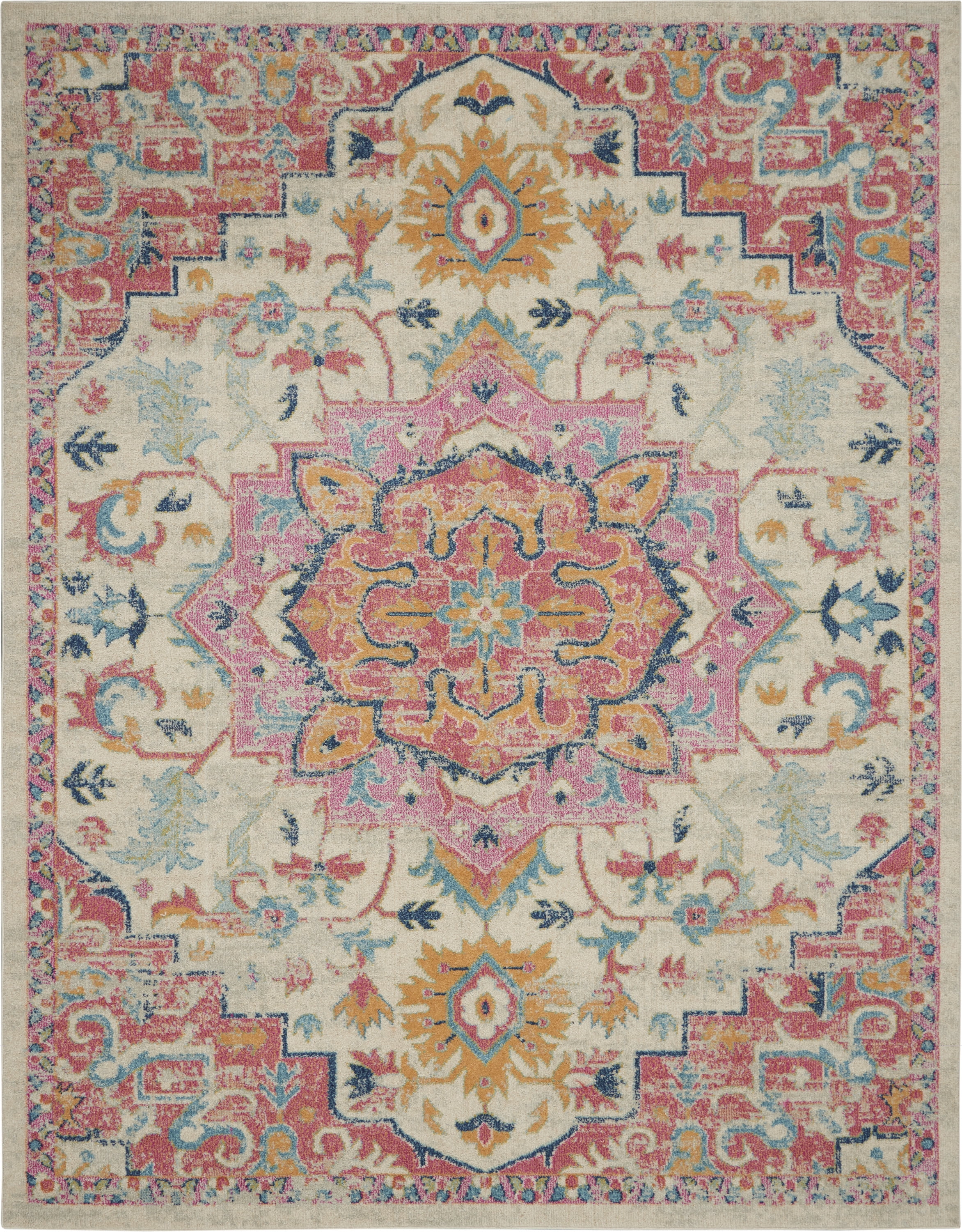 Nourison Passion Ivory/Pink 9' x 12' Area Rug, Transitional, Boho, Bed Room, Living Room, Dining Room, Kitchen, , Easy Cleaning, Non Shedding (9' x 12')