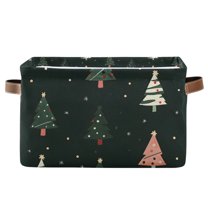 Yayeee Canvas Storage Basket with Handles for Shelves Fabric Bins Closet Organizer, Green Christmas Trees